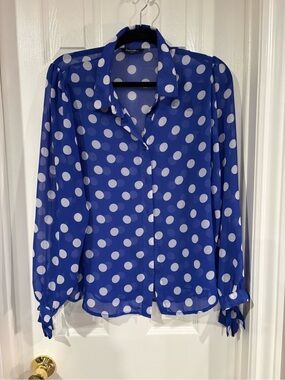 Blue Polka Dot Blouse with White Dots
